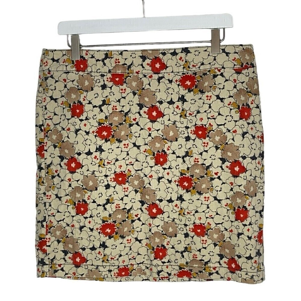 LOFT Mini Cotton Skirt Beige & Red Ditsy Floral, red and tan size 8 - Picture 1 of 14